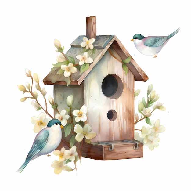 A birdhouse with flowers and a bird on it