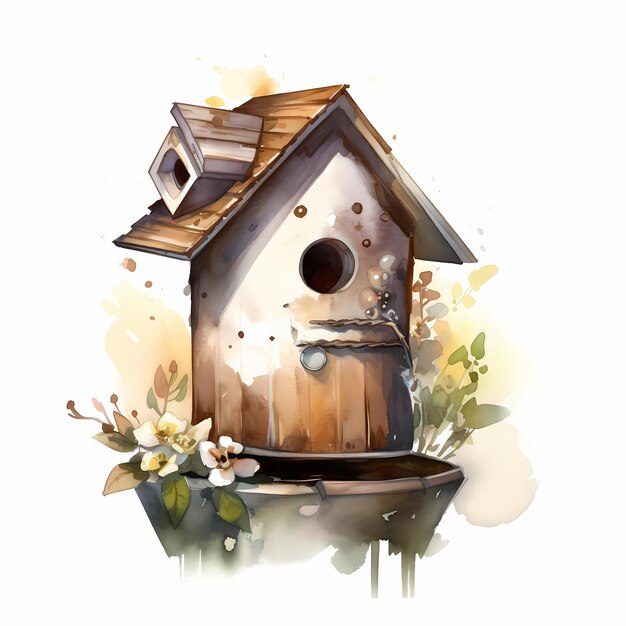 A birdhouse with flowers and birds on it