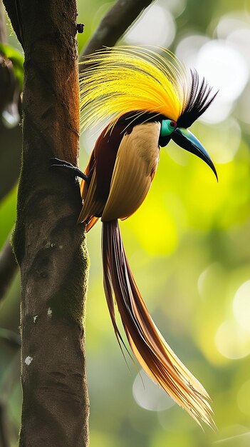 Photo birdofparadise on a tree branch telephoto