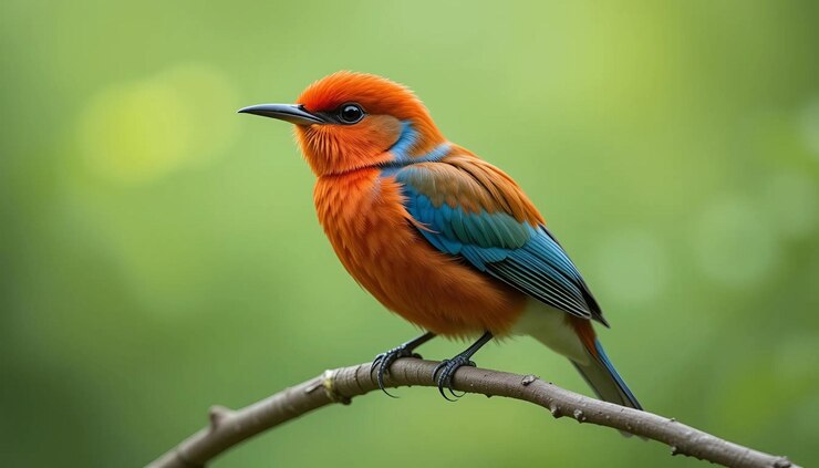Photo birds on branch perched on soft green background
