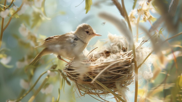 写真 鳥は忙しく巣を作り新しい生活の準備をし活動の嵐を起こします