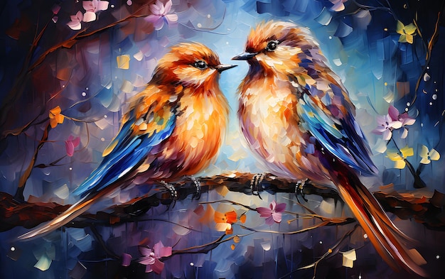 birds Couple in the moonlight