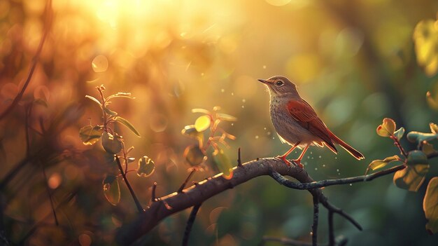 birds Enchanting Forest Closeup in Vibrant Colors