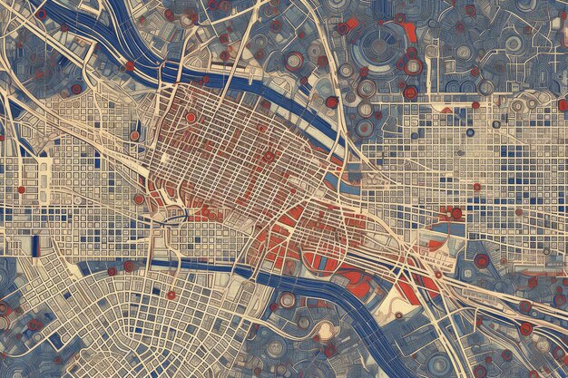 Birds Eye View Abstract Map of City extreme closeup Generative AI