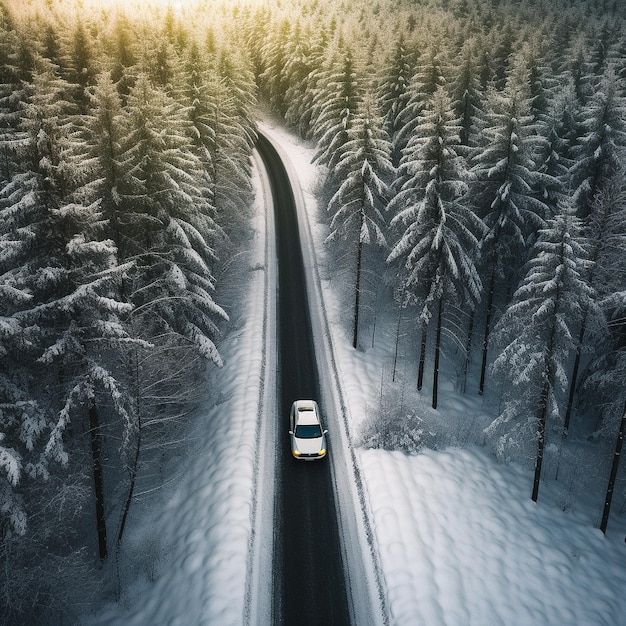 birds eye view of a Car on road