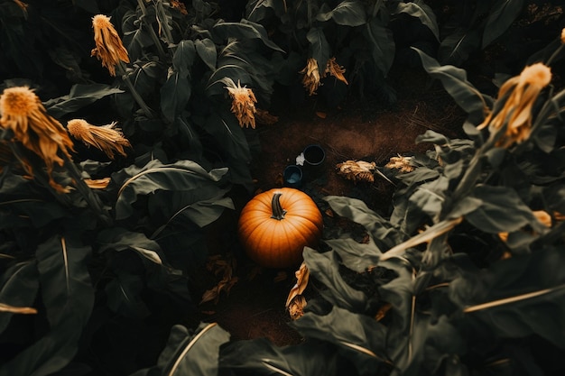 Photo a birds eye view of a dense pumpkin patch