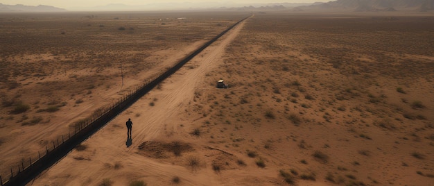 Birds Eye View of a Lone Man Silhouetted