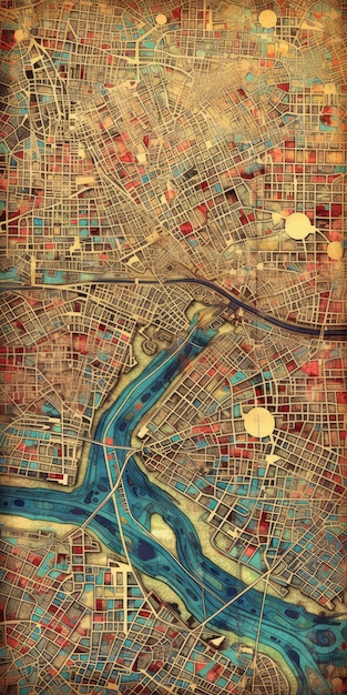 Birds eye view Map of PARIS old style drawing illustrations