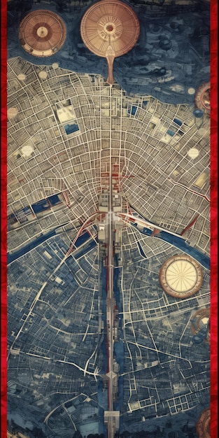 Photo birds eye view map of paris old style drawing illustrations