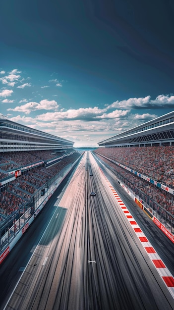 写真 birds eye view of a formula 1 race track with cars