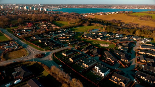 Photo birds eye view of the residential area in kolding denmark