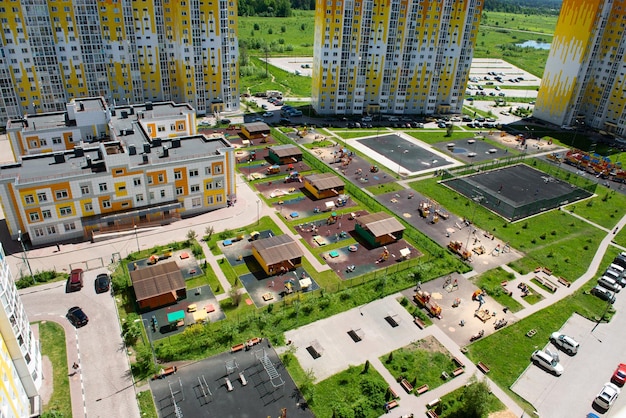 Photo birds-eye view of school grounds and playground inside the yard