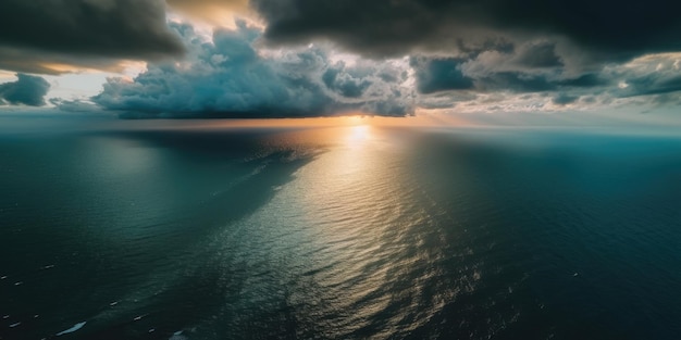 空の鳥瞰図 湖の上には薄暗い青空が見えることがある 海の上に空の眺め 空から撮影した写真