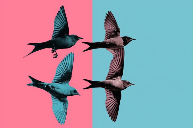 Photo birds in flight with contrasting colors in the background for visual impact