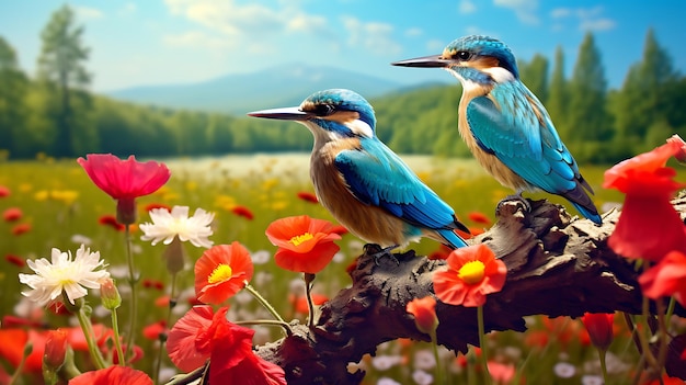 Птицы и цветы