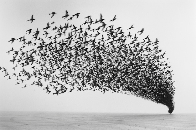 Photo birds flying in vformation during migration