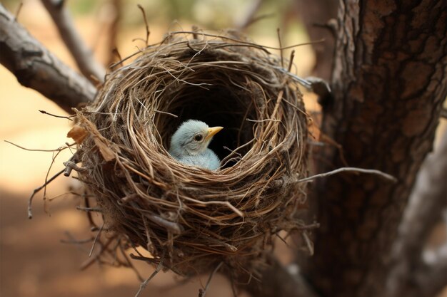 Birds nest cradled in a tree