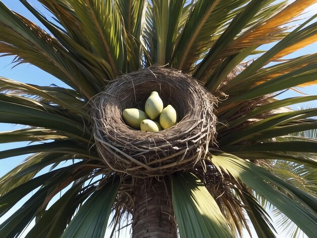 写真 パームの木に鳥が巣を作る