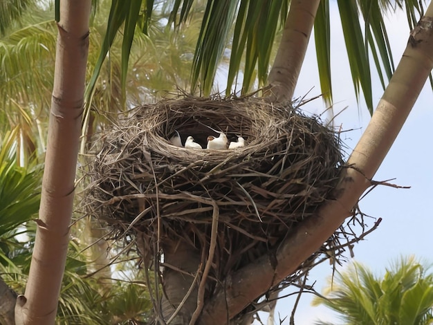 Photo birds nest in palm tree