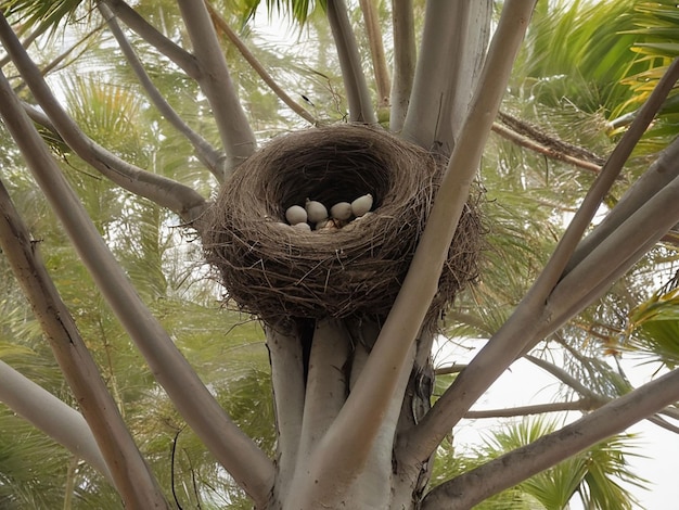 Птицы гнездятся на пальме