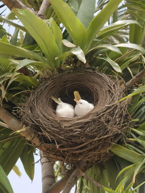 Photo birds nest in palm tree