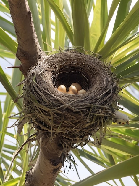 Birds nest in palm tree