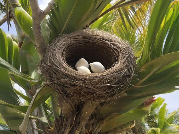 パームの木に鳥が巣を作る