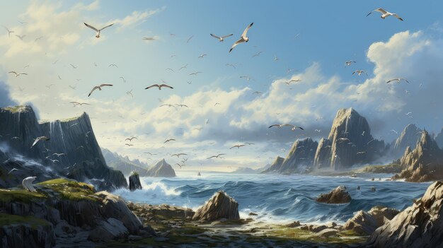 birds seabird colonies clifftop illustration coast wildlife fauna s colony morus birds seabird colonies clifftop