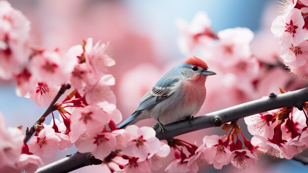 桜の花が咲き誇る木にとまる鳥 生成AI