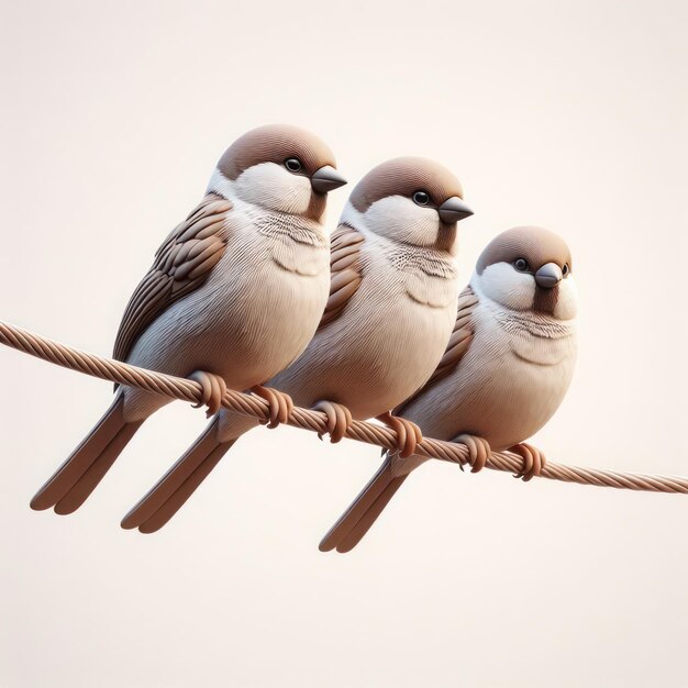 Birds sitting on a wire on a clean background