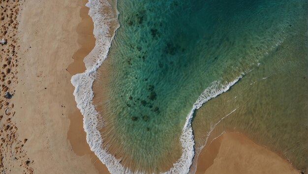 사진 파란 물 이 모래 해변 의 파도 에 의해  거품 으로 부서지는 해변 의 새 눈 으로 볼 수 있는 모습
