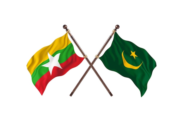 Birma versus Mauritanië Twee landen vlaggen achtergrond