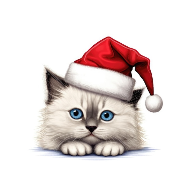 Birman kitten wearing Santa Hat