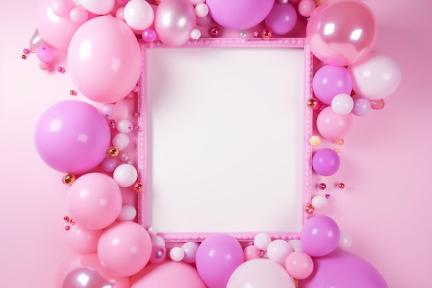 Photo birthday accessories frame on pink background