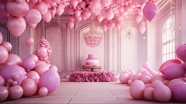 birthday background balloons and gifts arranged shades of pink