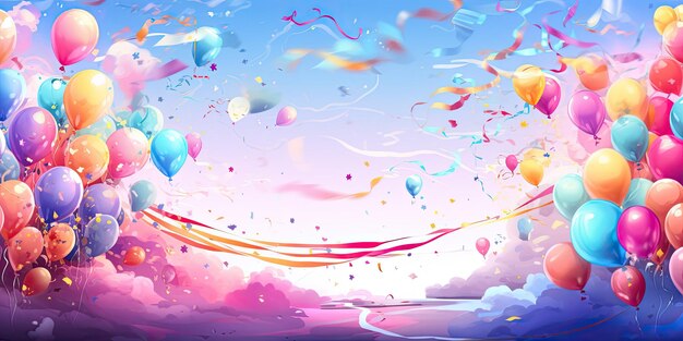 birthday background filled with colorful balloons confetti and festive decorations