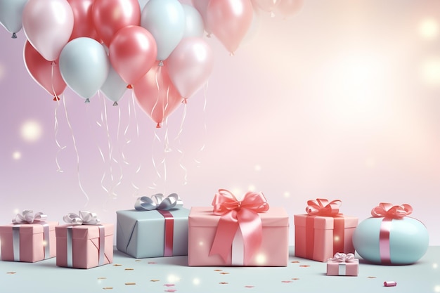 Photo birthday background with balloons and gifts