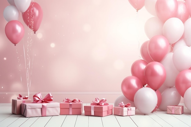 Photo birthday background with balloons and gifts