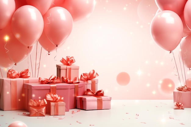 birthday background with balloons and gifts