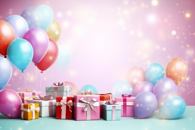 birthday background with balloons and gifts