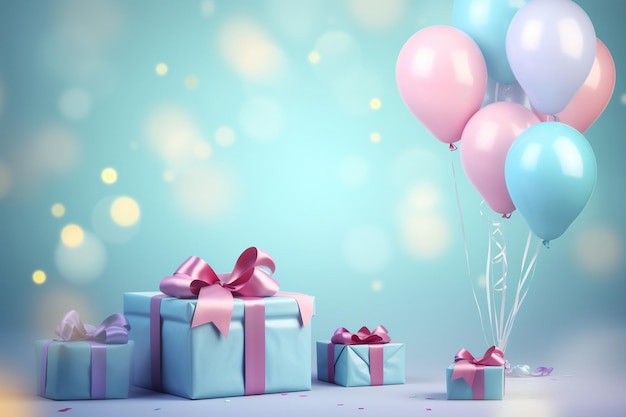 birthday background with balloons and gifts