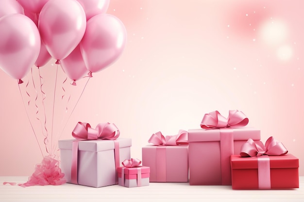 Birthday background with balloons and gifts