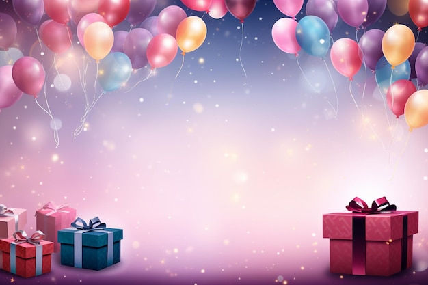 Birthday background with balloons and gifts