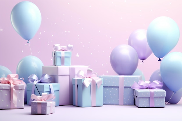 Birthday background with balloons and gifts