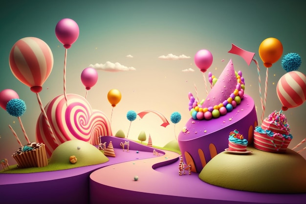 Birthday background with balloons Illustration AI Generative