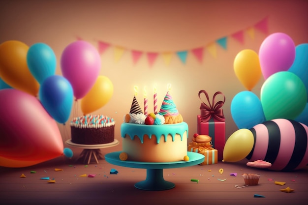 Birthday background with balloons Illustration AI Generative