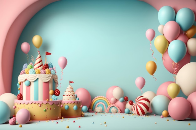 День рождения фон с воздушными шарами Иллюстрация AI Генеративный