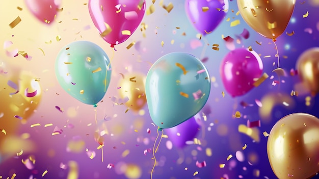 Birthday background with realistic balloons Generative Ai