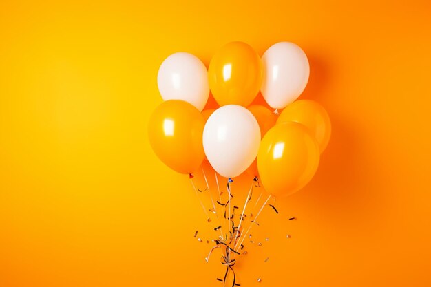 Birthday balloon with colorful confetti on orange background