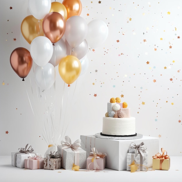 Birthday balloons background with gift box